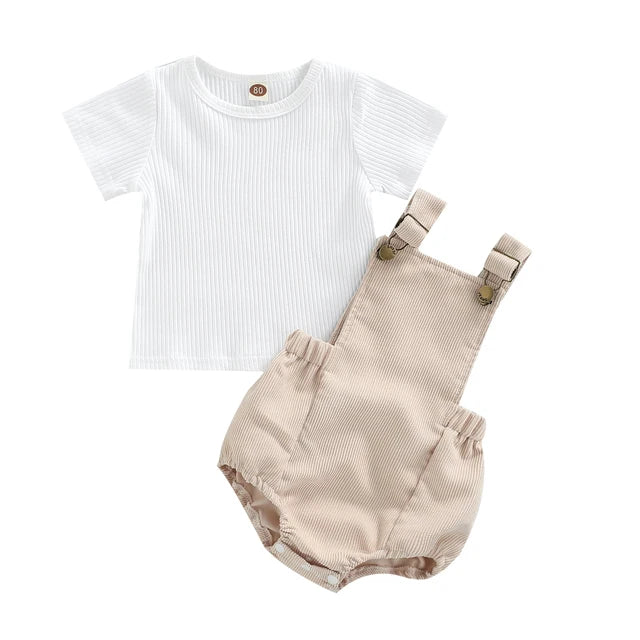 Ma&Baby 0-24M Newborn Infant Baby Boys Clothes Set Short Sleeve T-shirt Overalls Corduroy Shorts Outfits Summer Costumes  D01