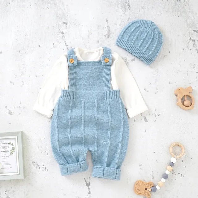 Baby Boys Girls Rompers Hats Clothes Fashion Sleeveless Knitted Newborn Infant Netural Strap Jumpsuits Outfits Sets Toddler Wear