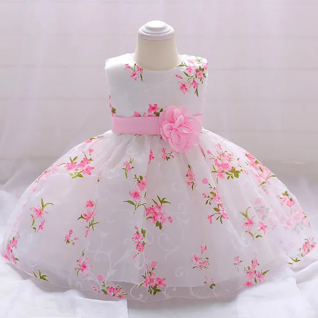 Infant Bow 1st birthday Baby Dress Costumes Flower Embroidery Princess Party Wedding Dress For Baby White First Communion Dress