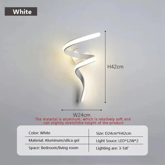 Modern Spiral LED Wall Lamps Minimalist Strip Decorative Iron Sconce For Living Rooms Bedroom Bedside Background Lighting Luster