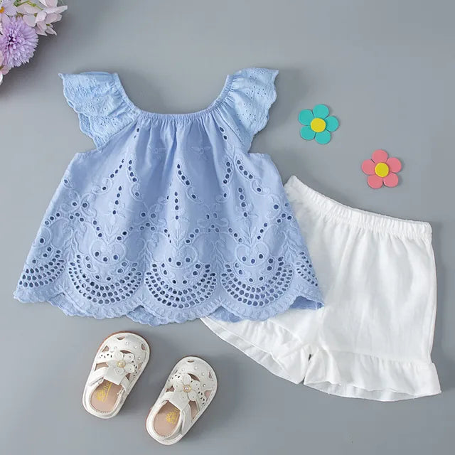 Toddler Girls Clothes Sets 2023 Fashion Summer Solid Color Ruched Tops+Shorts 2 Piece Outfits Set Kids Girls Clothes 0-2 Years