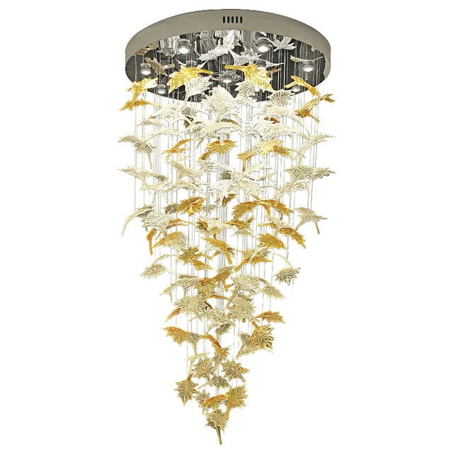 Modern Large scale project chandelier hotel villa Stairs Living Room maple leaf art decorative Hanging Lamp Lustre customization