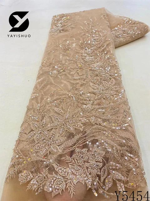 African Lace Fabric 2023 Sequins Beaded Embroidery Groom Nigerian Bridal High Quality French Tulle Lace Fabric For Wedding Y5454