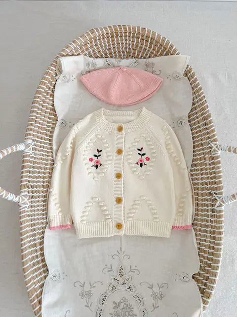 Autumn  Newborn Infant Baby Cardigan Girls Handwork Embroidery Jacket Knit Sweater Coat  Kids Fashion Baby Clothing