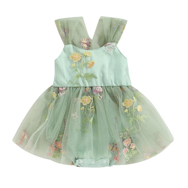 Sweet Newborn Baby Girl Romper Dress Sleeveless Princess Girls Floral Embroidery Jumpsuit Casual Spring Summer Clothing