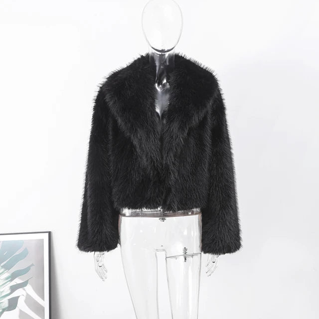 Lapel Faux Fur Jacket Coat Women Loose Long Sleeve Fluffy Warm Coats Female 2023 Winter Luxury Fashion Lady Overcoat Streetwear