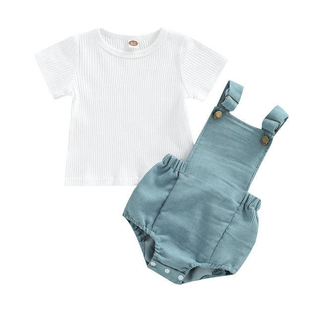 Ma&Baby 0-24M Newborn Infant Baby Boys Clothes Set Short Sleeve T-shirt Overalls Corduroy Shorts Outfits Summer Costumes  D01
