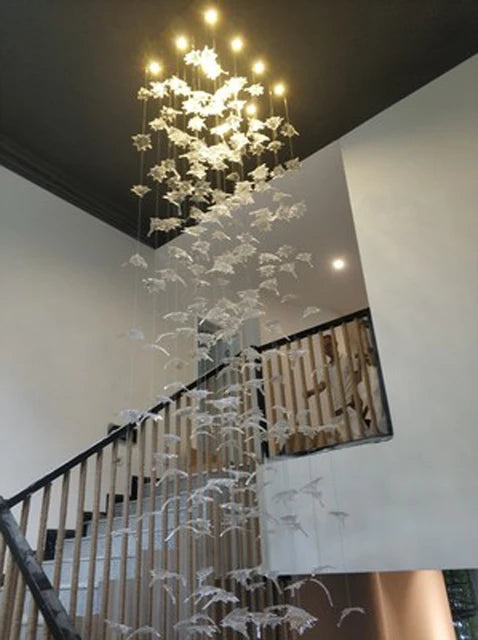 Modern Large scale project chandelier hotel villa Stairs Living Room maple leaf art decorative Hanging Lamp Lustre customization
