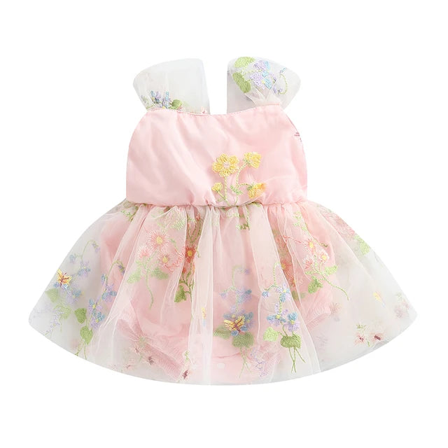 Sweet Newborn Baby Girl Romper Dress Sleeveless Princess Girls Floral Embroidery Jumpsuit Casual Spring Summer Clothing