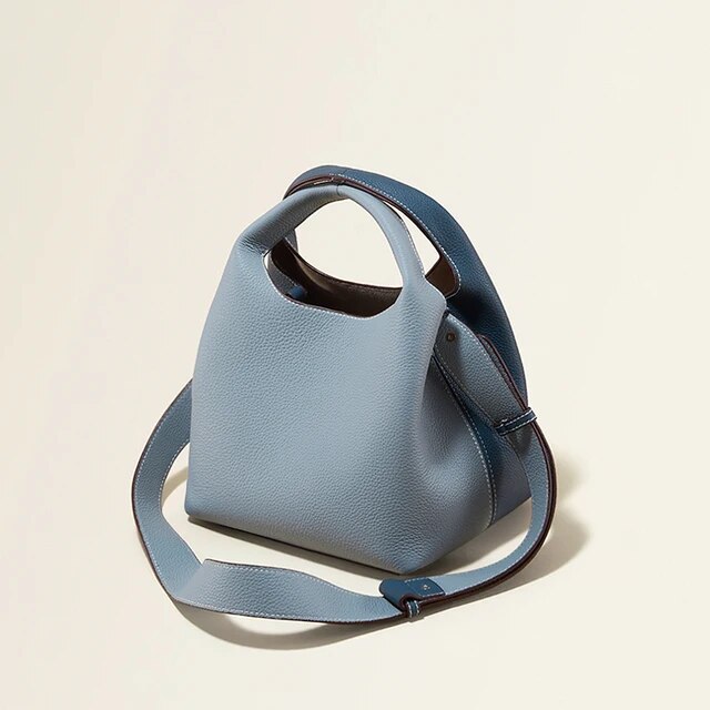 Korean Style Hit-color Designer Thick Cowhide Leather Women's Shouder Bag High Quality Blue Ladies Commuter Crossbody Bag