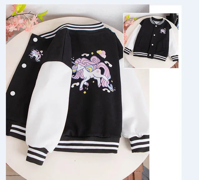 2023 Girls Cartoon Unicorn Jackets For 3-12 Years Teens Clothes For Teenage Girls Sports Outerwear Coat Spring Baseball Jacket