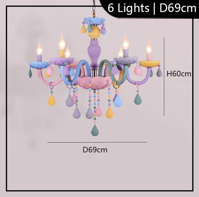 European Children rainbow chandelier designer macarone lights led candle light Children's Bedroom Princess room kawaii light