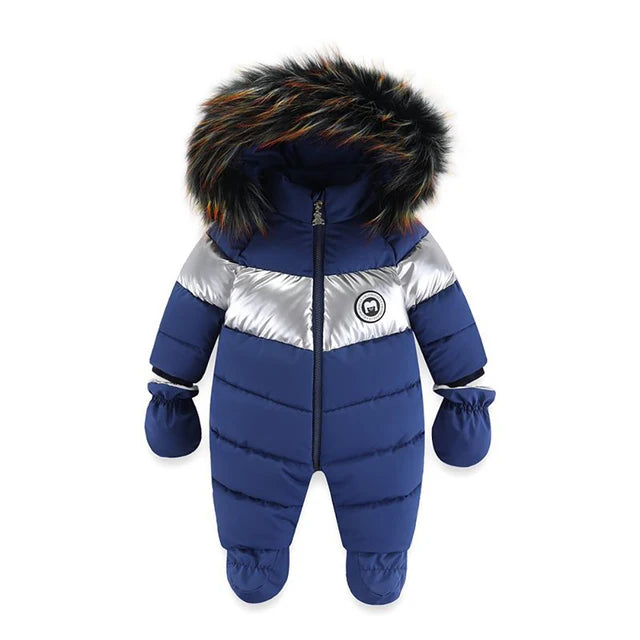 2023 New Winter Baby Rompers Thick Warm Infant Hooded Inside Fleece Jumpsuit Newborn Boy Girl Overalls Toddler Clothing Set