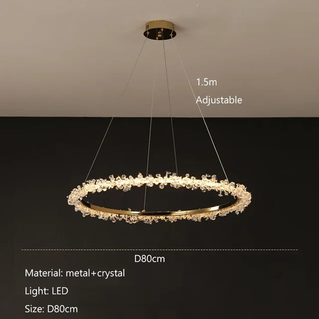Modern Luxury Ceiling Chandelier Interior Decoration Shop Restaurant Living Room Crystal Pendant Lighs Dimmable LED Ring Light