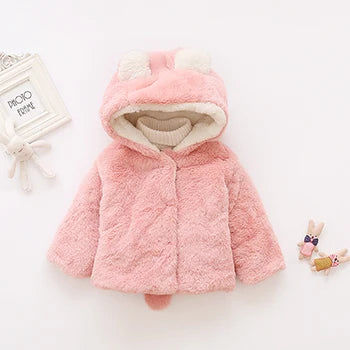 Cute Rabbit Ears Plush Baby Jacket Christmas Sweet Princess Girls Coat Autumn Winter Warm Hooded Outerwear Toddler Girl Clothes