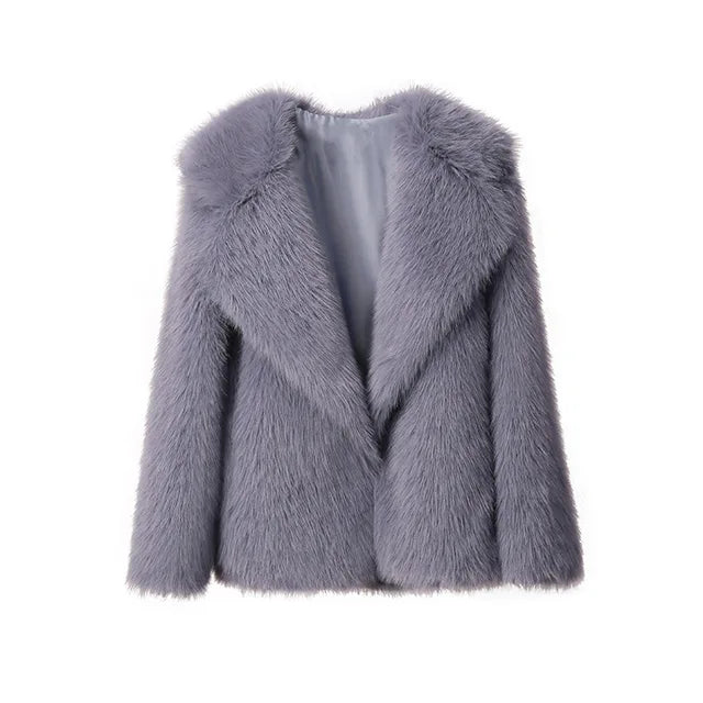Lapel Faux Fur Jacket Coat Women Loose Long Sleeve Fluffy Warm Coats Female 2023 Winter Luxury Fashion Lady Overcoat Streetwear