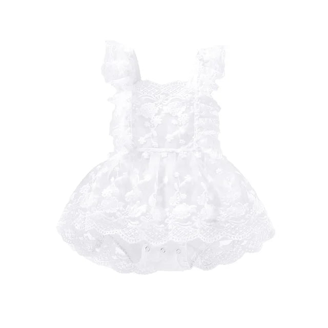 New Baby Girls Summer Romper Floral Lace Embroidery Romper Dress Straps Sleeveless Sweet Triangle-Bottom Jumpsuit