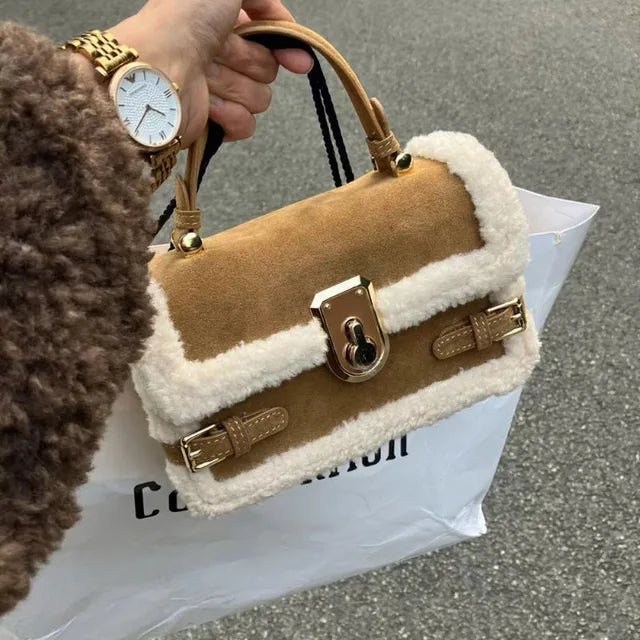 High Appearance Lamb Wool Bag 2023 Autumn Winter New Style All-In-One Handbag Senior Patchwork Crossbody Bags Suede Commuter Bag