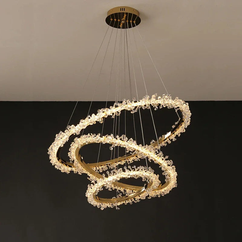 Modern Luxury Ceiling Chandelier Interior Decoration Shop Restaurant Living Room Crystal Pendant Lighs Dimmable LED Ring Light