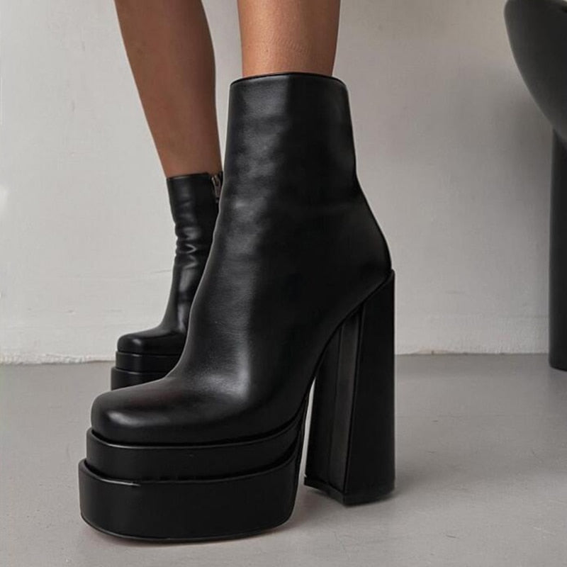CTB Darian Black Chunky Ankle Boots