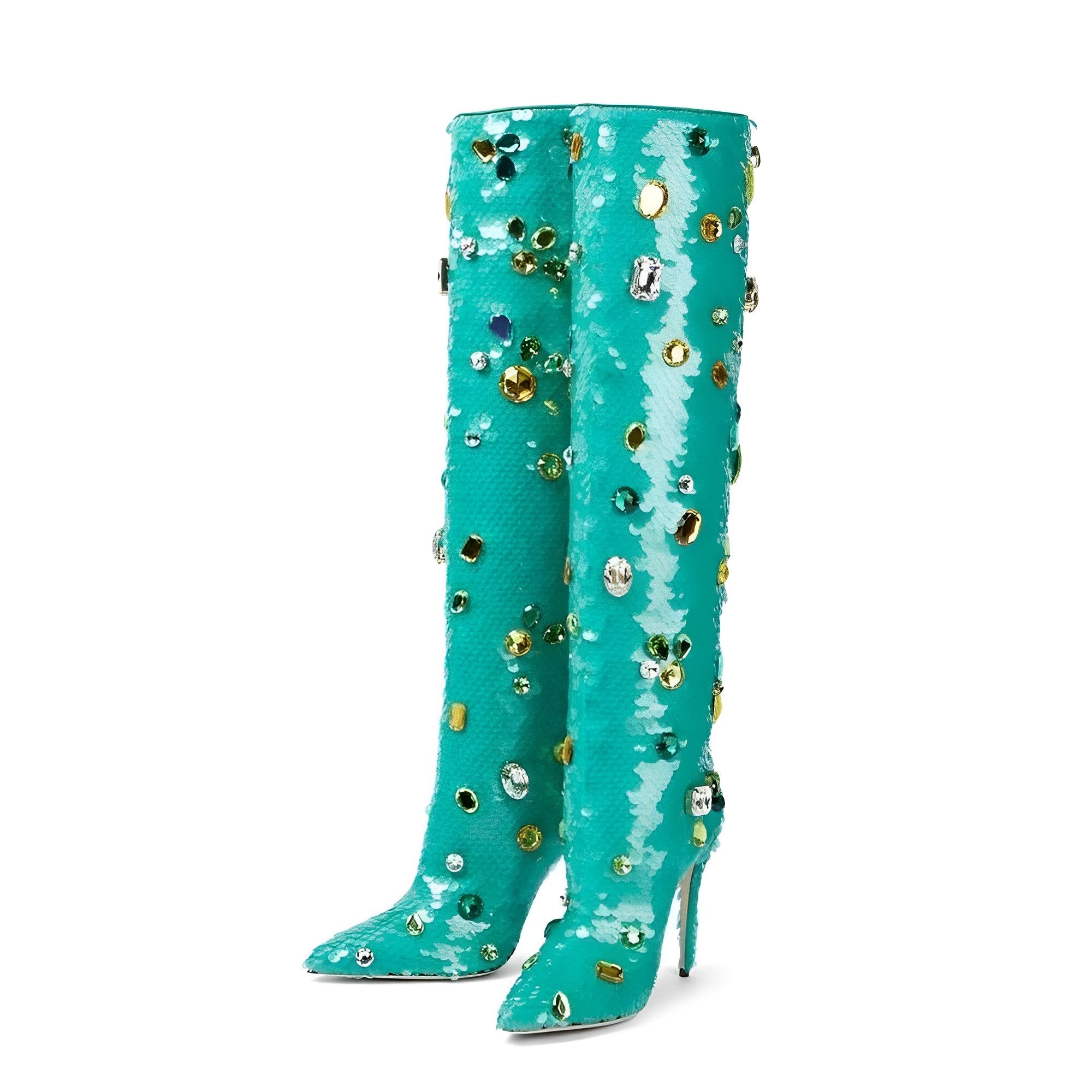CTB Zion Knee-High Rhinestone Blue Party Boots
