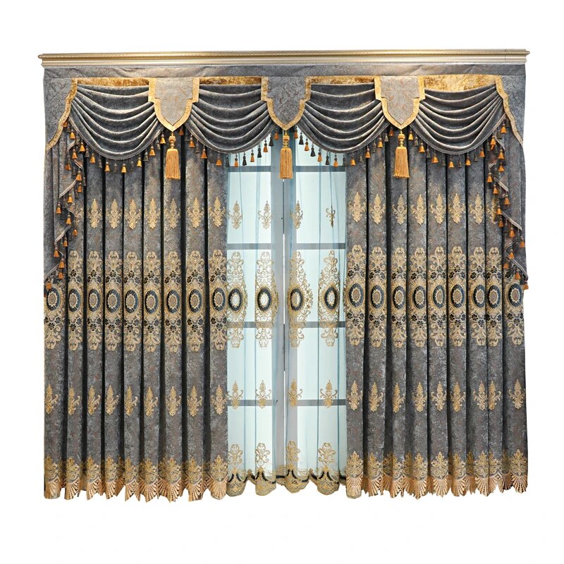 European-style Curtains for Living dining room bedroom high-end  thickened chenille embroidered luxury floor-to-ceiling windows