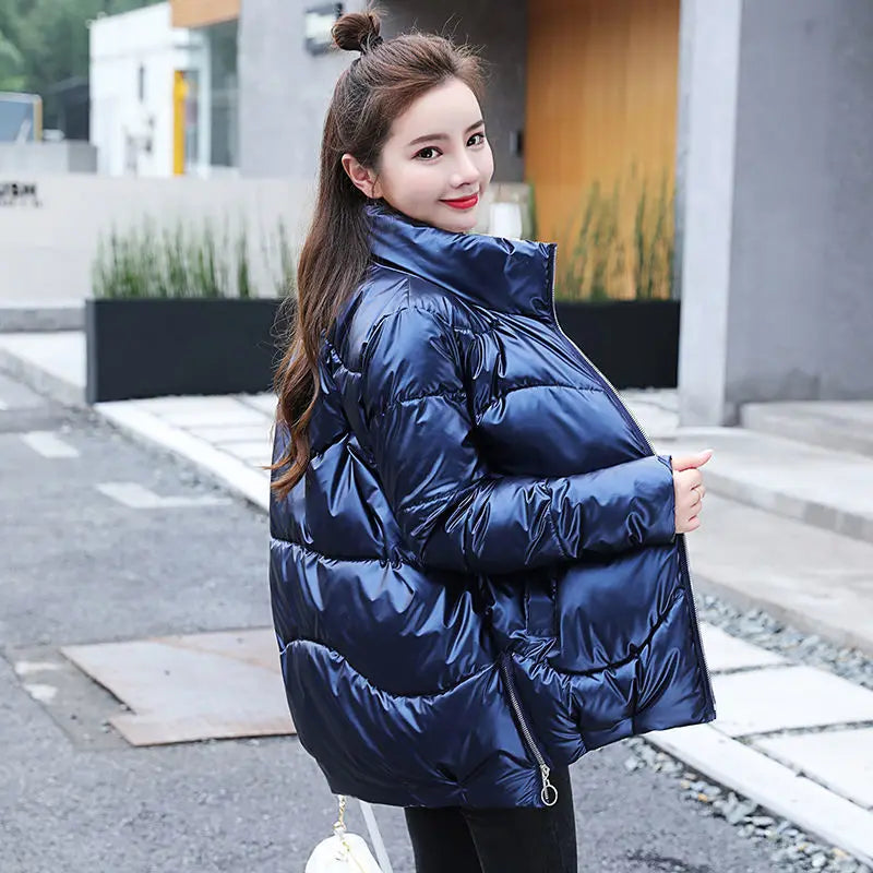 2023 New Down Cotton Coat Bright Face Short Jacket Autumn/Winter Korean Edition Plus Size Loose Cotton Coat Women's Coat