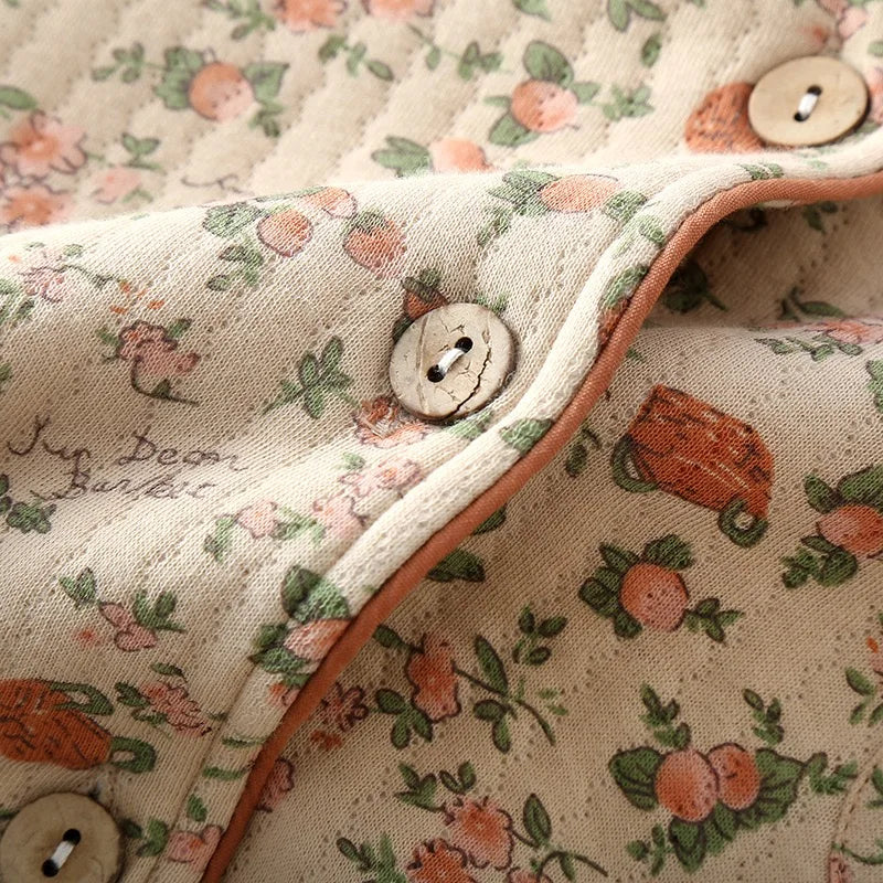 2023 New Women's Pajamas Suit Thick Warm Cardigan Winter Pyjamas Sets Long Sleeve Flower Print Home Clothes Sleepwear