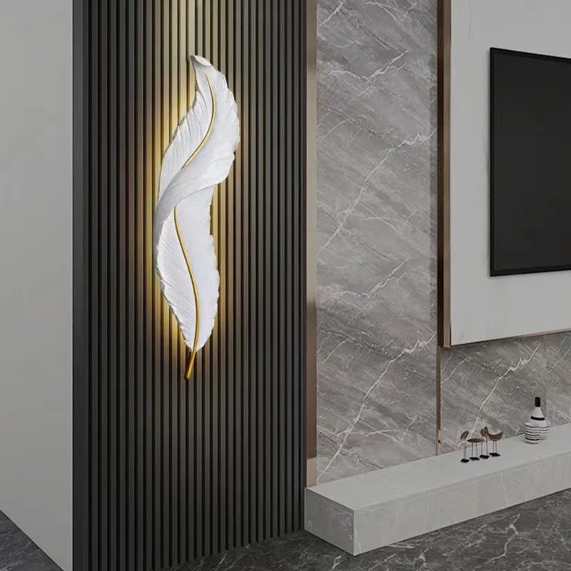 Modern Feather Resin Wall Lamps LED Wall Sconces Bedroom Bedside Living Room Background Wall Hallway Home Decor Indoor Lighting
