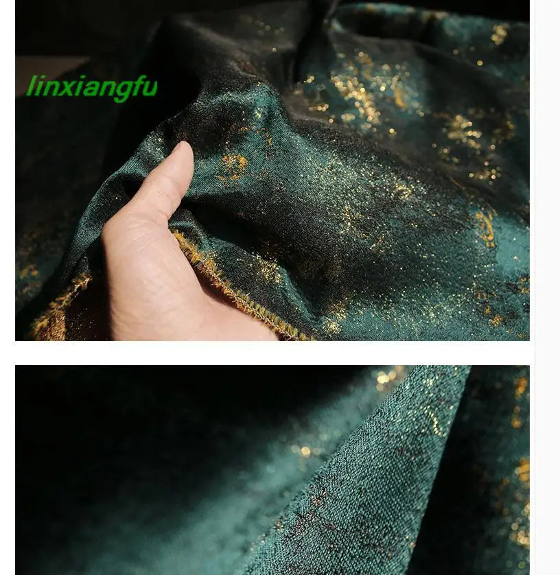 Retro dark green shiny fabric, irregular texture double-sided jacquard fabric, coat and skirt designer fabric.