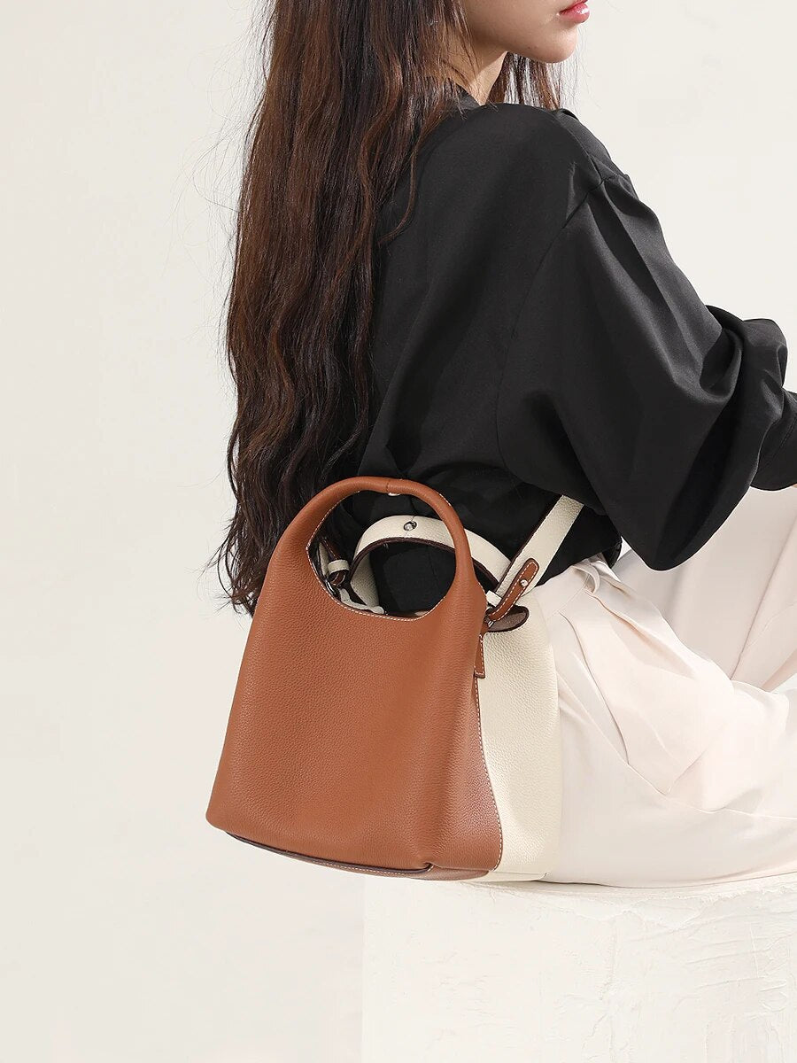 Korean Style Hit-color Designer Thick Cowhide Leather Women's Shouder Bag High Quality Blue Ladies Commuter Crossbody Bag