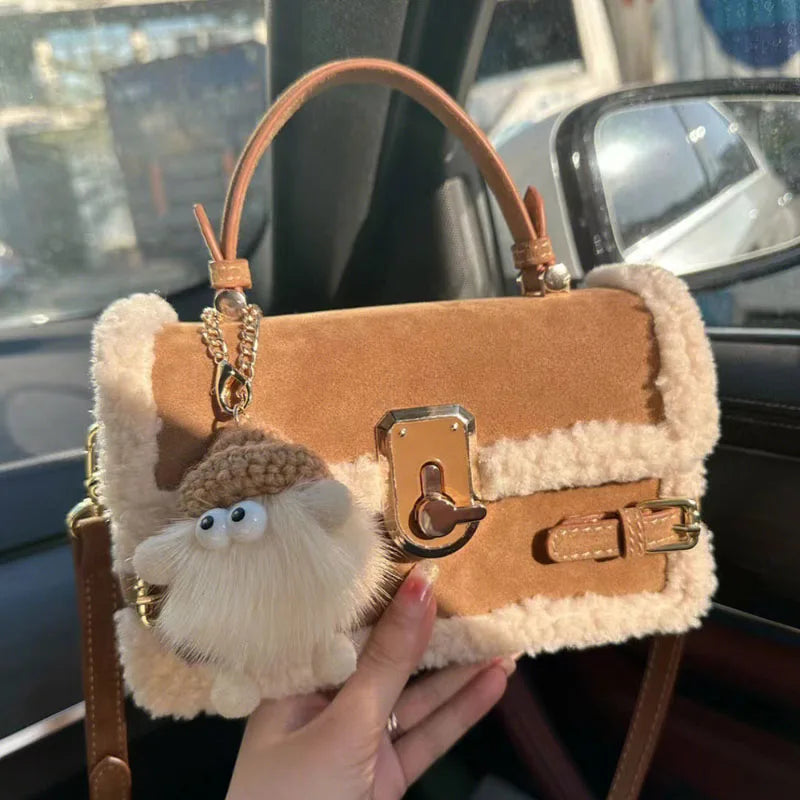 High Appearance Lamb Wool Bag 2023 Autumn Winter New Style All-In-One Handbag Senior Patchwork Crossbody Bags Suede Commuter Bag