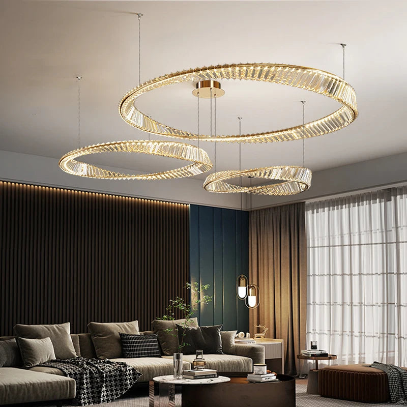 Nordic Modern Pendant Lighs Dimmable Living Room Restaurant Led Chandelier  Electroplating Alloy Ring  Luxury Crystal Chandelier