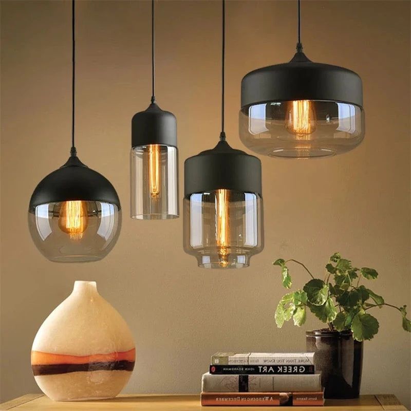 Nordic LED Glass Pendant Lights Fixtures Modern Creative Wood Art Bedroom Dinning Living Room Light Wood Color Hanging Lamps