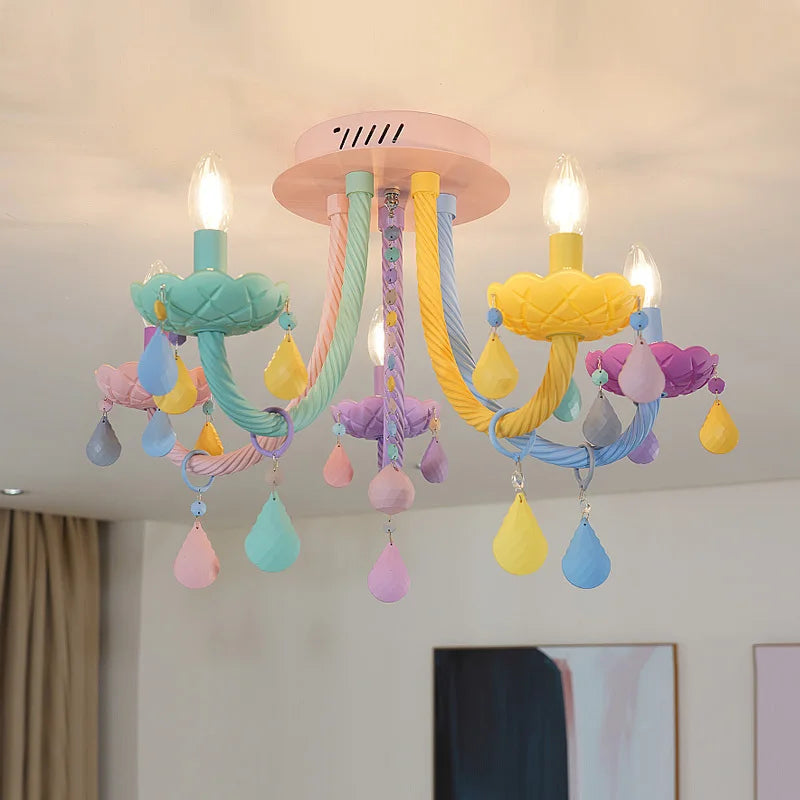 European Children rainbow chandelier designer macarone lights led candle light Children's Bedroom Princess room kawaii light