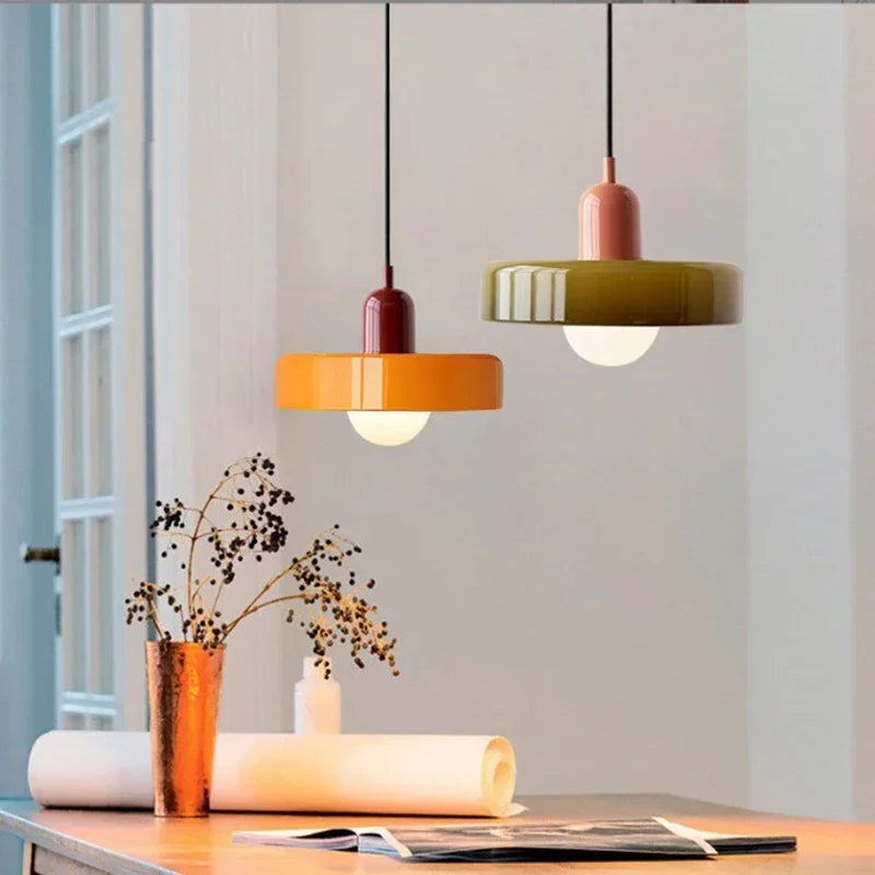 Nordic Glass Pendant Light Candy Color Single Head Lamp For Living Room Bedroom Study Dining Room Bar Indoor Decorative Fixtures