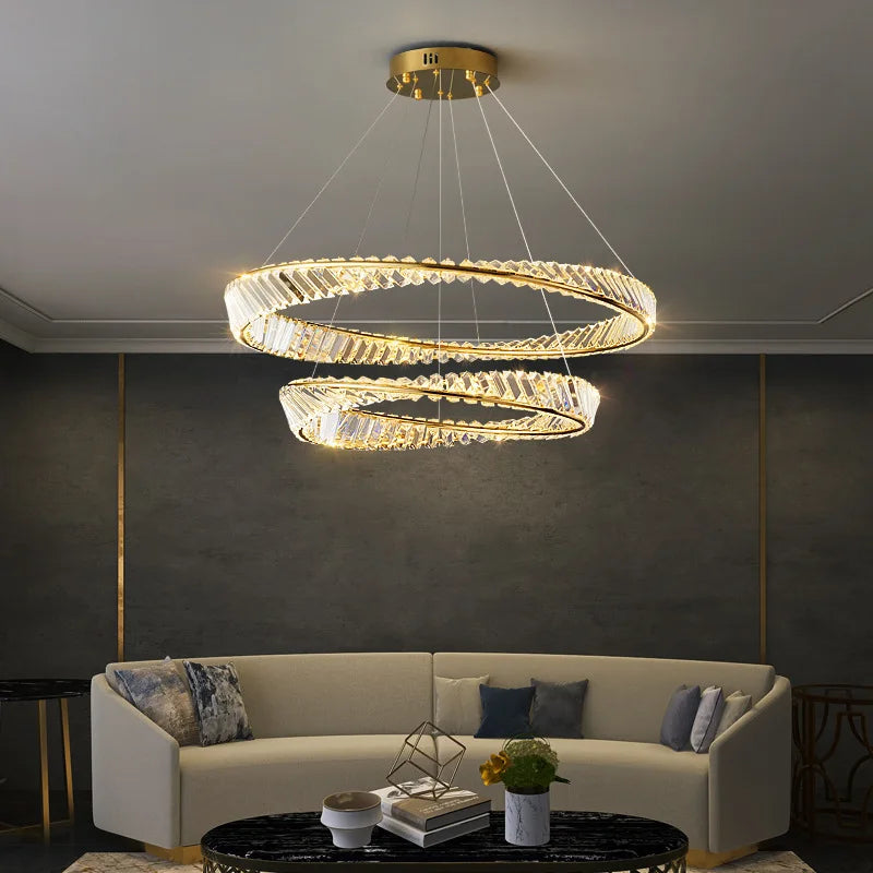 Nordic Modern Pendant Lighs Dimmable Living Room Restaurant Led Chandelier  Electroplating Alloy Ring  Luxury Crystal Chandelier