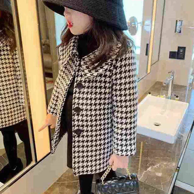 New Autumn And Winter Children'S Clothing Korean Lapel Fashion Overcoat Kids Jackets New Style Baby Girls Mid-Length Warm Coats