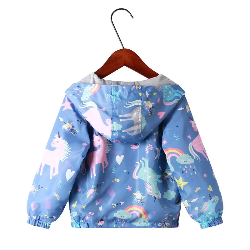 Spring Jacket for Girls Coats Hooded Unicorn Rainbow Pattern Baby Girls Clothes Outerwear Kids Windbreaker Autumn Girls Jackets