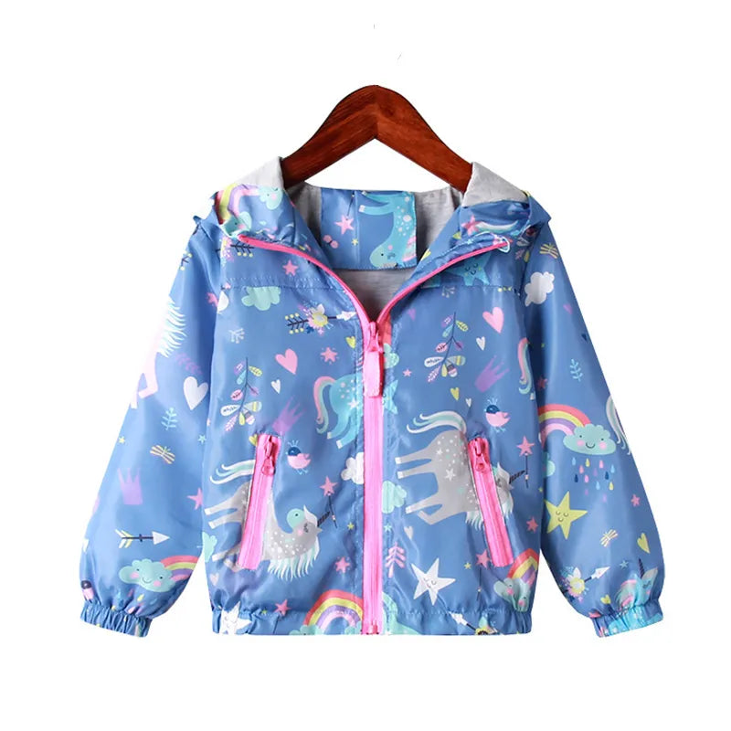 Spring Jacket for Girls Coats Hooded Unicorn Rainbow Pattern Baby Girls Clothes Outerwear Kids Windbreaker Autumn Girls Jackets