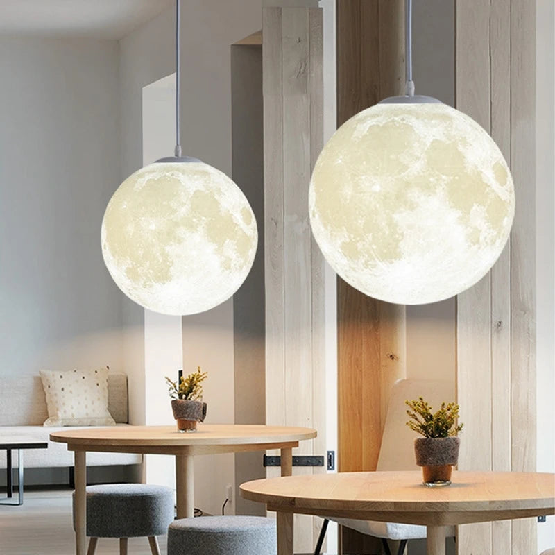 Nordic 3D printing moon chandelier simple children's room bedroom lamp restaurant decoration romantic planet small chandelier