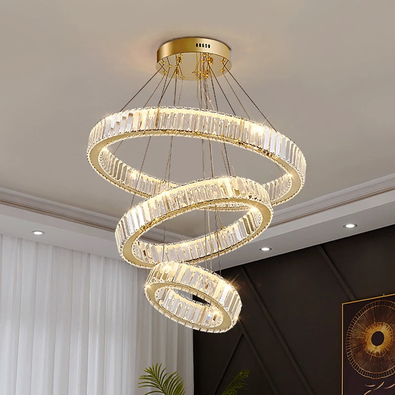 Modern Crystal Pendant Lighs Luxury Interior Decoration Bedroom Dining Living Room Ceiling Chandelier Gold Ring Lighting Fixture