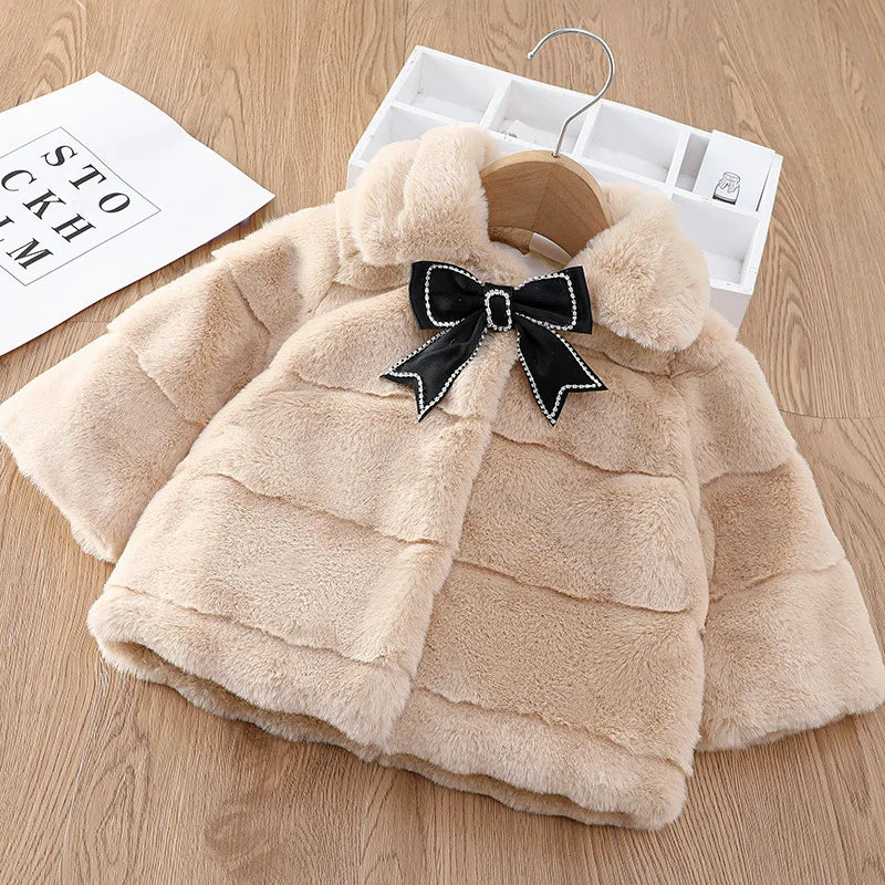 2024 New Autumn Winter Warm Faux Fur Coat For Girls Jacket Baby Snowsuit Sweet Christmas Princess Outwear 1-5 Years Kids Clothes
