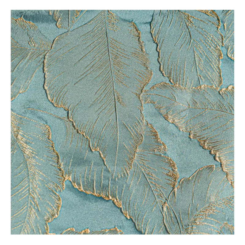 Gold Silk Blue Leaves Jacquard Fabric Trench Coat Down Jacket Curtain Fashion Diy Designer for Sewing Material Wholesale Cloth