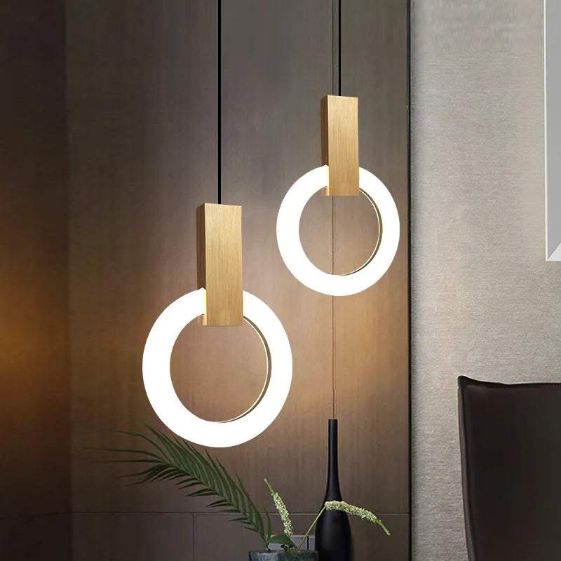 Nordic Simple LED Pendant Light Living Room Stairs Ring Chandelier Creative Dining Room Bedroom LED Ceiling Pendant Lamp