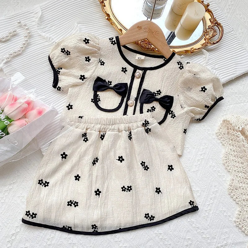 Girls Clothing Set 2023 New Summer Short Sleeve Shirt Top & Floral Skirt 2PCS Children Clothing Kids Clothes Sets 2 to 8 Years