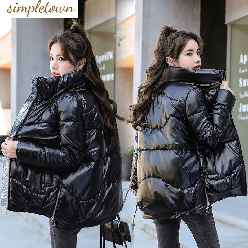 2023 New Down Cotton Coat Bright Face Short Jacket Autumn/Winter Korean Edition Plus Size Loose Cotton Coat Women's Coat