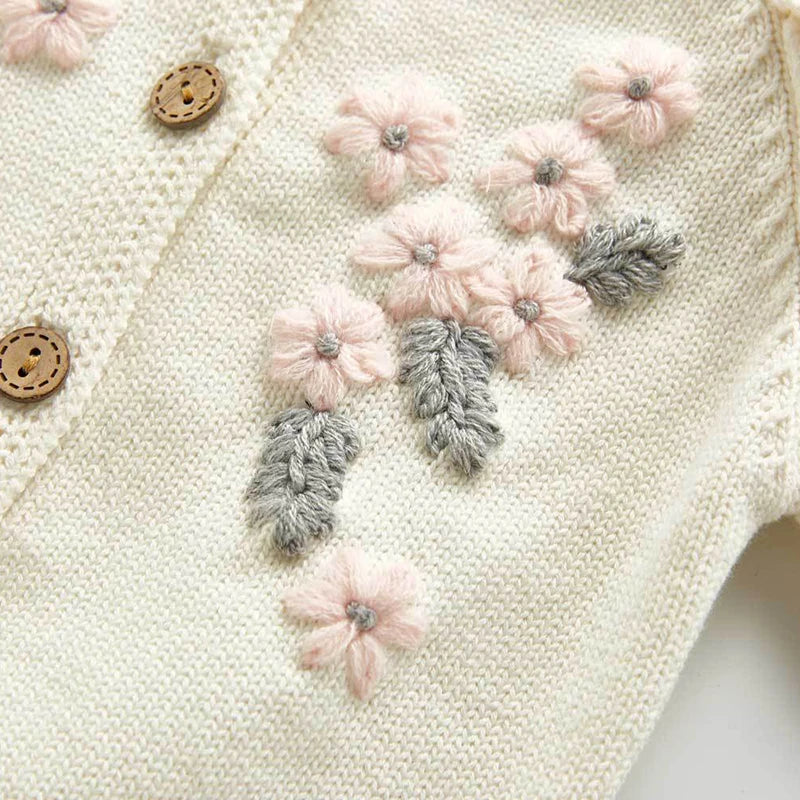 Infant Baby Girls Knitting Clothing Sets Long Sleeve Flower Cardigan Coat+Rompers Spring Autumn Toddler Girl Clothes Suit