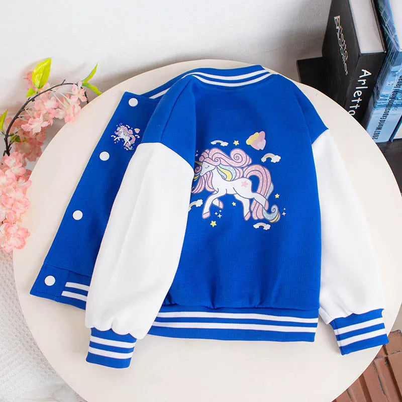 2023 Girls Cartoon Unicorn Jackets For 3-12 Years Teens Clothes For Teenage Girls Sports Outerwear Coat Spring Baseball Jacket