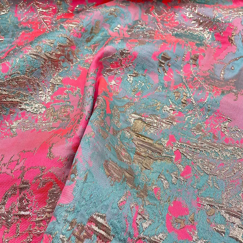 Embossed Jacquard Fabric Bronzing Green Rose Design Sewing Material Cheongsam Dress Garment Fabric 150cm Sold By Meter